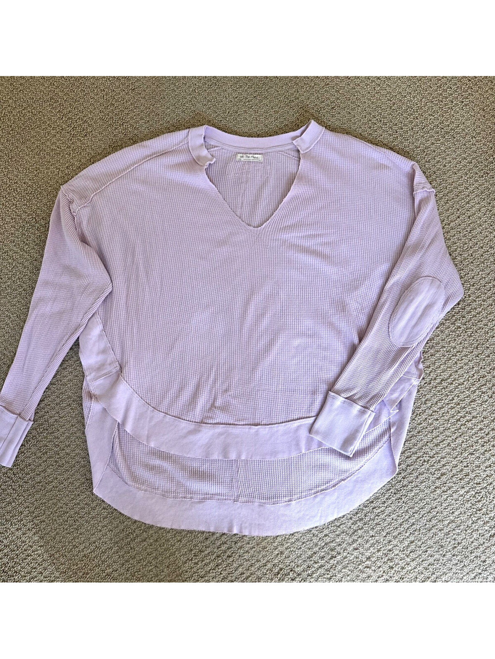 We The Free Owen Oversized Waffle Knit Shirt Women’s Sz L Pink Elbow Patches